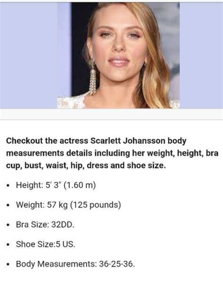 125 Pounds, Scarlett Johansson, Body Measurements, Bra Sizes, Hips