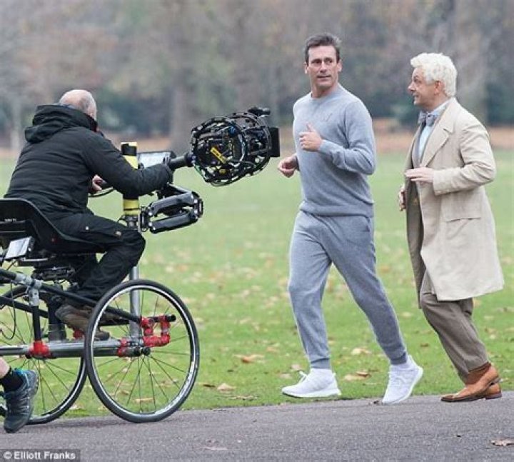 Jon Hamm jogs with Michael Sheen while filming Good Omens Daily Mail