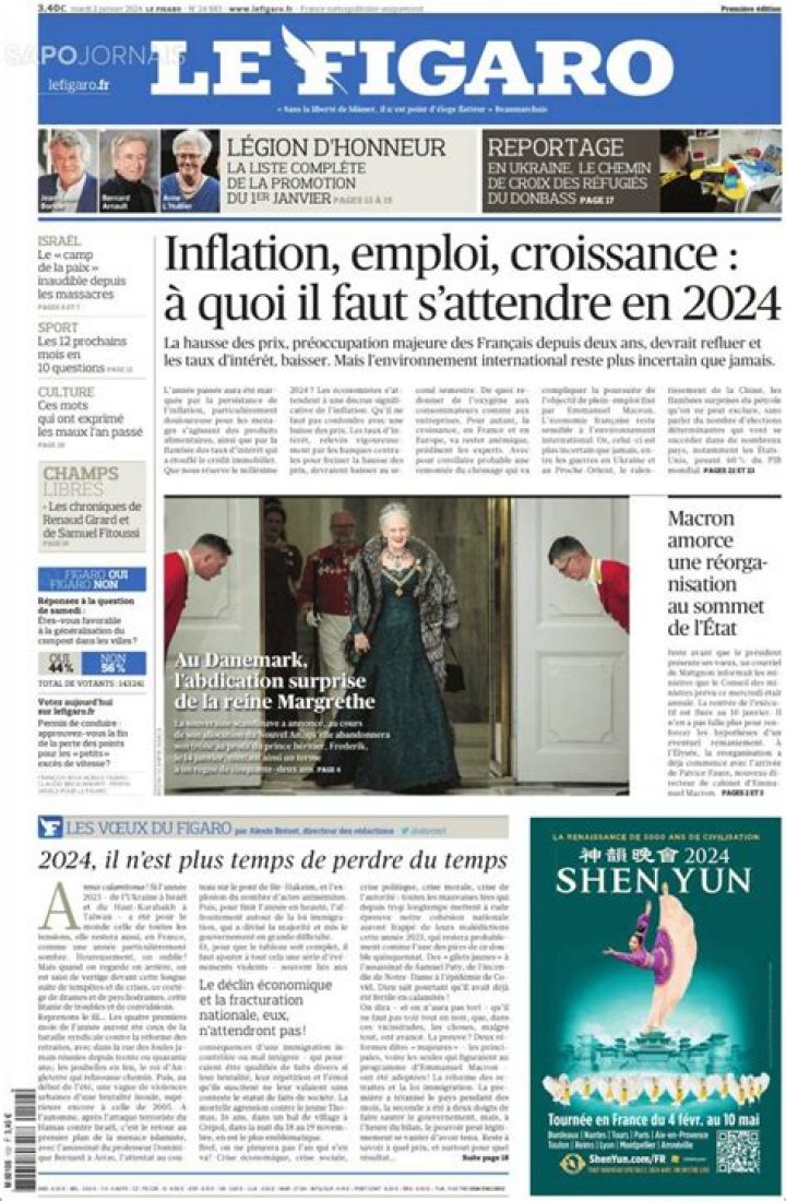 Journal Le Figaro (France). Les Unes des journaux de France. &Eacute;dition du