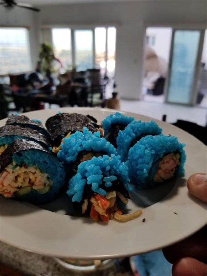 My son wanted blue sushi yesterday, so I made him some r/SushiAbomination