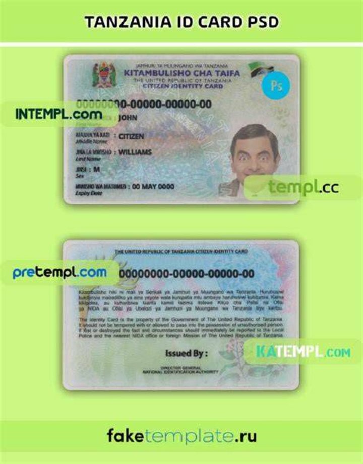 Tanzania identity card PSD template, with fonts