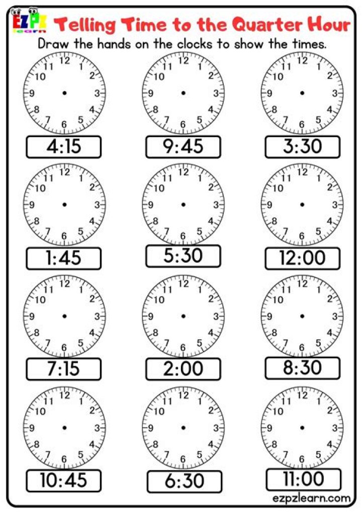 Telling Time to the Quarter Hour Quiz MyMathTA Math Fundamental