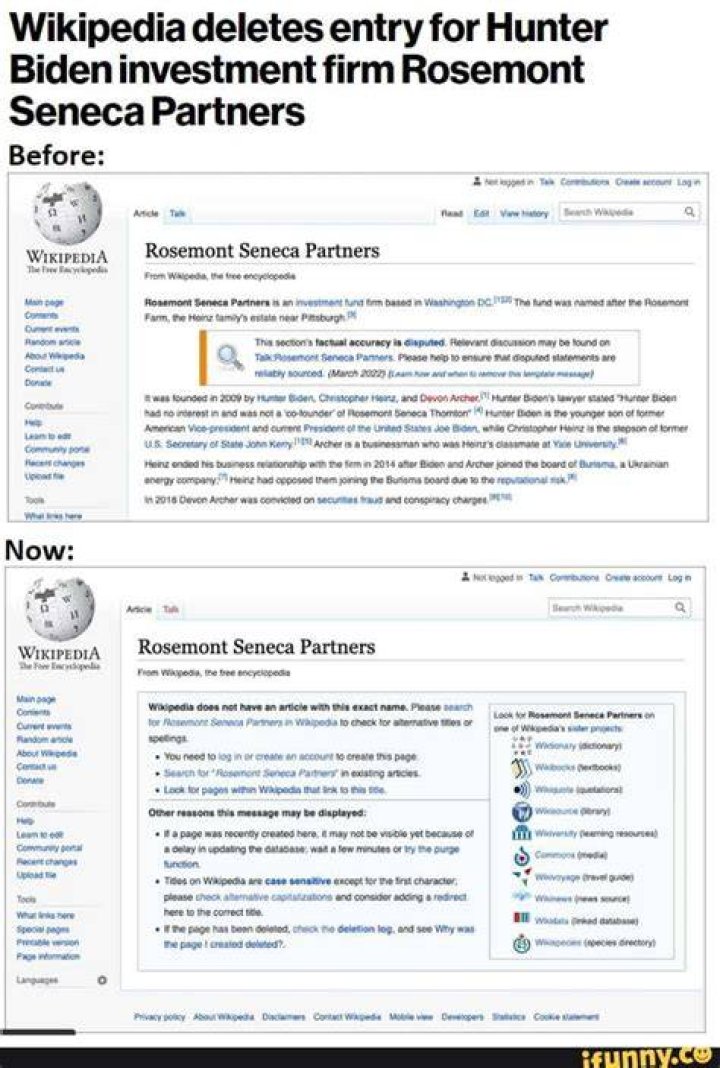 Wikipedia deletes entry for Hunter Biden firm Rosemont Seneca Partners