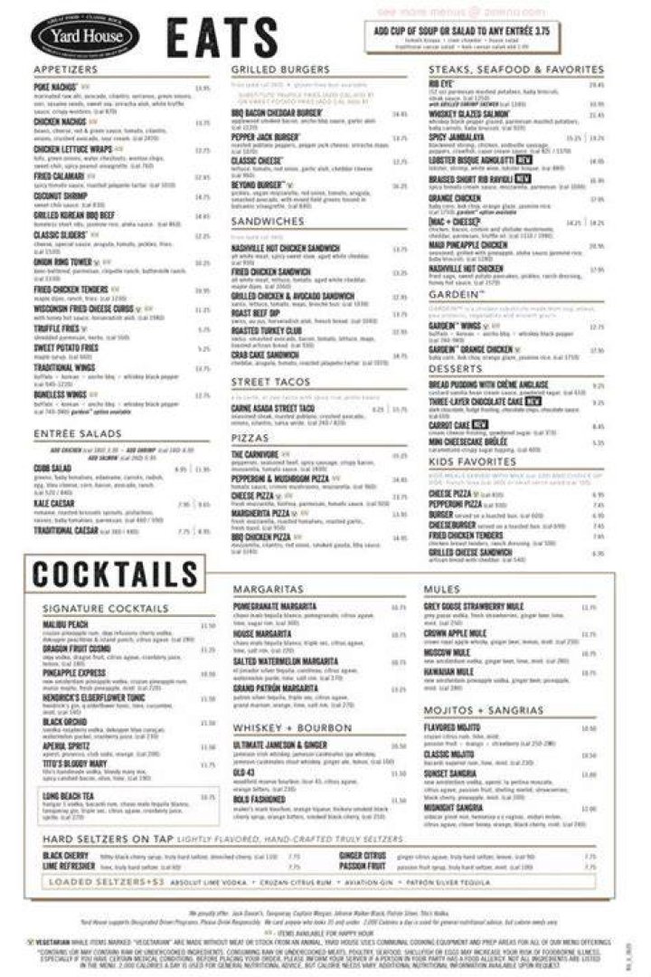 Yard House Menu Prices